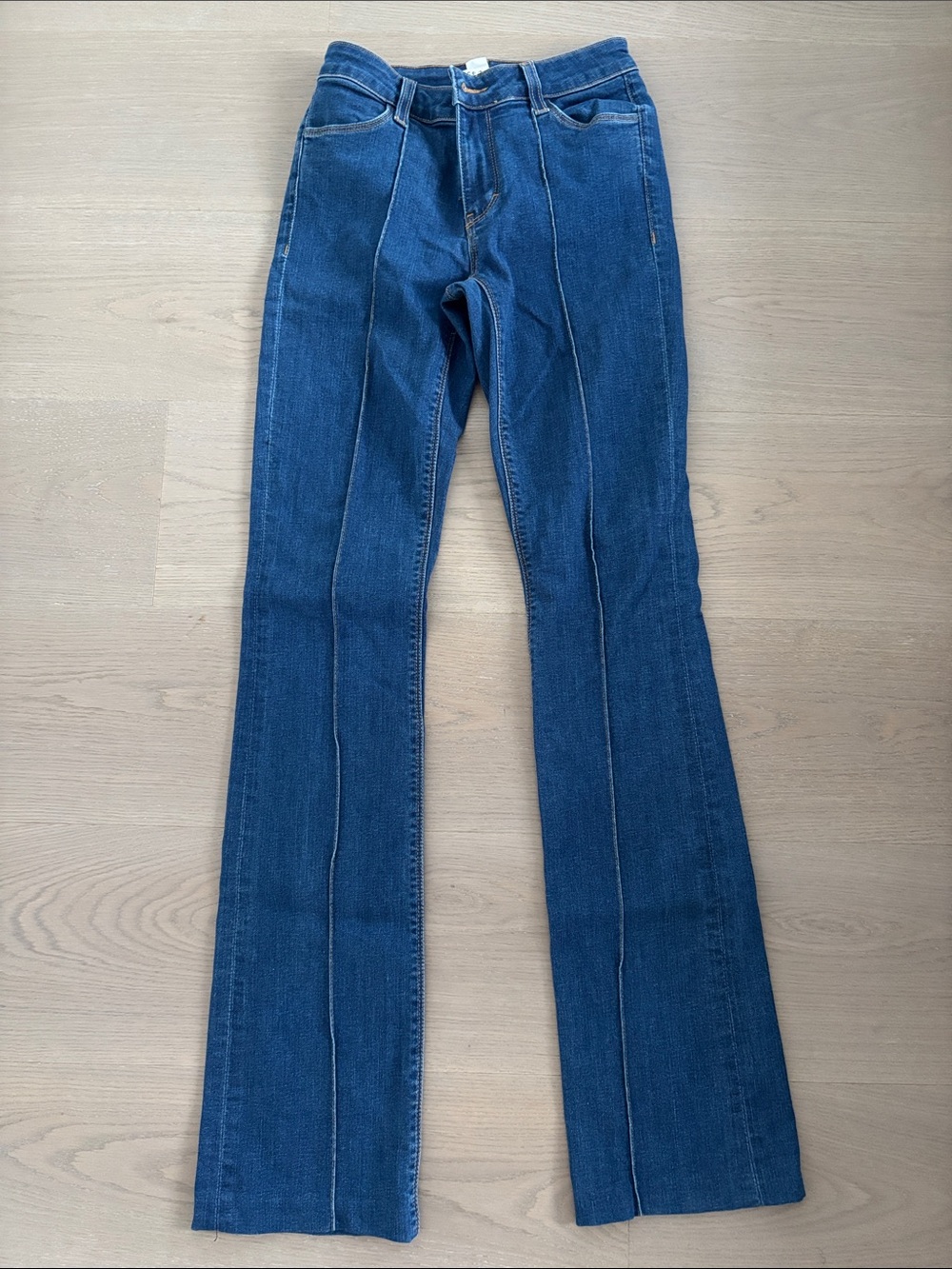 Alice + Olivia Blue High-Rise Flared Seam Jeans